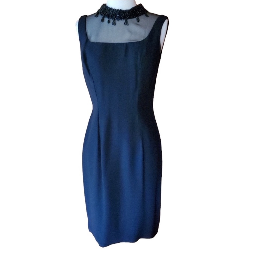 Vintage Unlabeled Black, Lined, Poly/Rayonβ Cocktail Dress